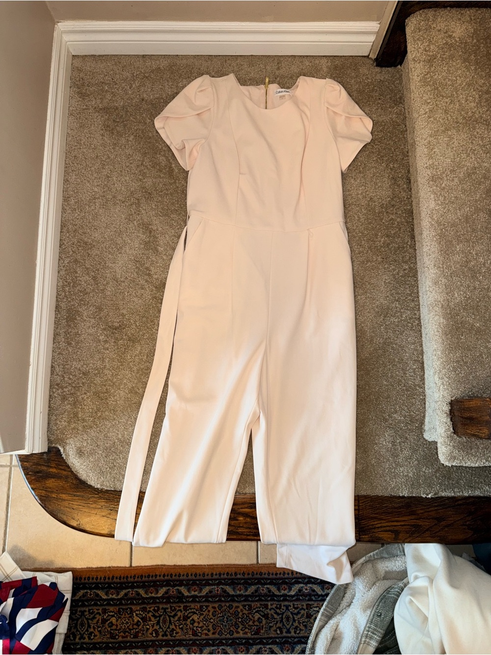 Calvin Klein Blush Pink Puff Sleeve Wide Leg Jumpsuit Size 12